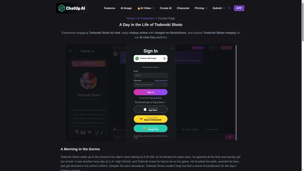 Chatup AI tilmeldingsmuligheder